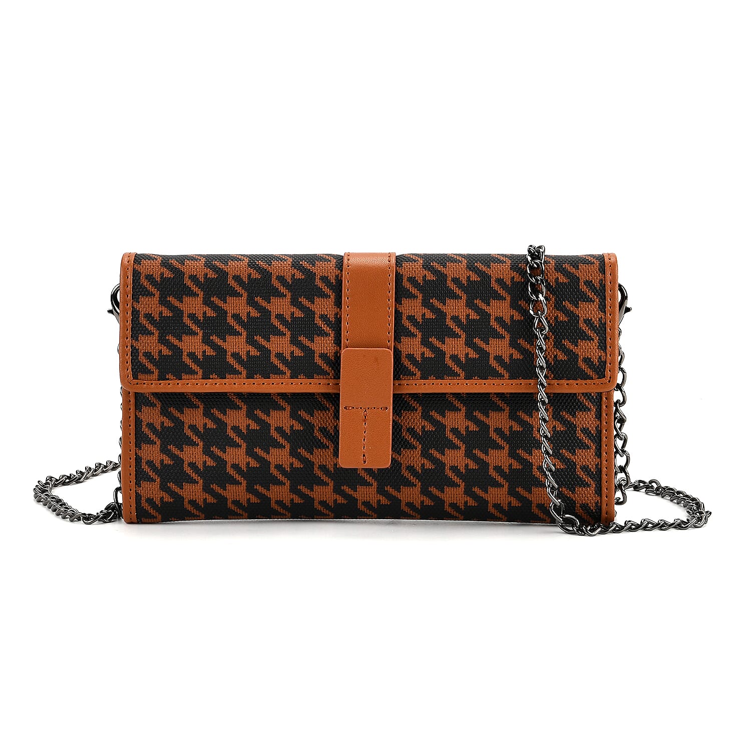 La Marey Genuine Leather Checkered Pattern RFID Crossbody Wallet  - Brown