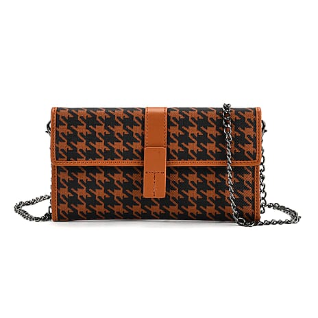 La Marey Genuine Leather Checkered Pattern RFID Crossbody Wallet  - Brown