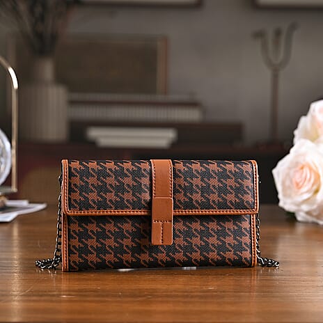 La Marey Genuine Leather Checkered Pattern RFID Crossbody Wallet  - Brown