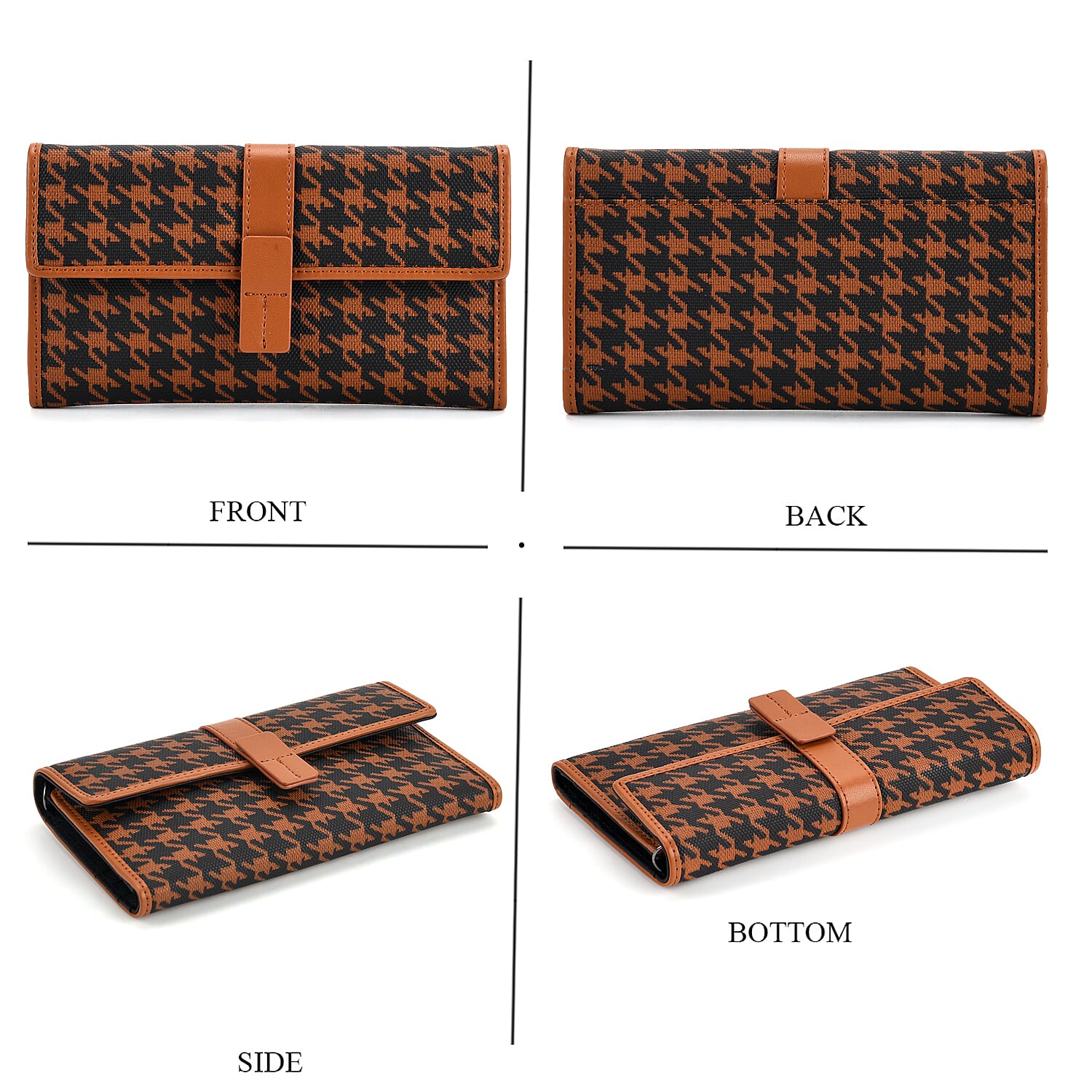 La Marey Genuine Leather Checkered Pattern RFID Crossbody Wallet  - Brown