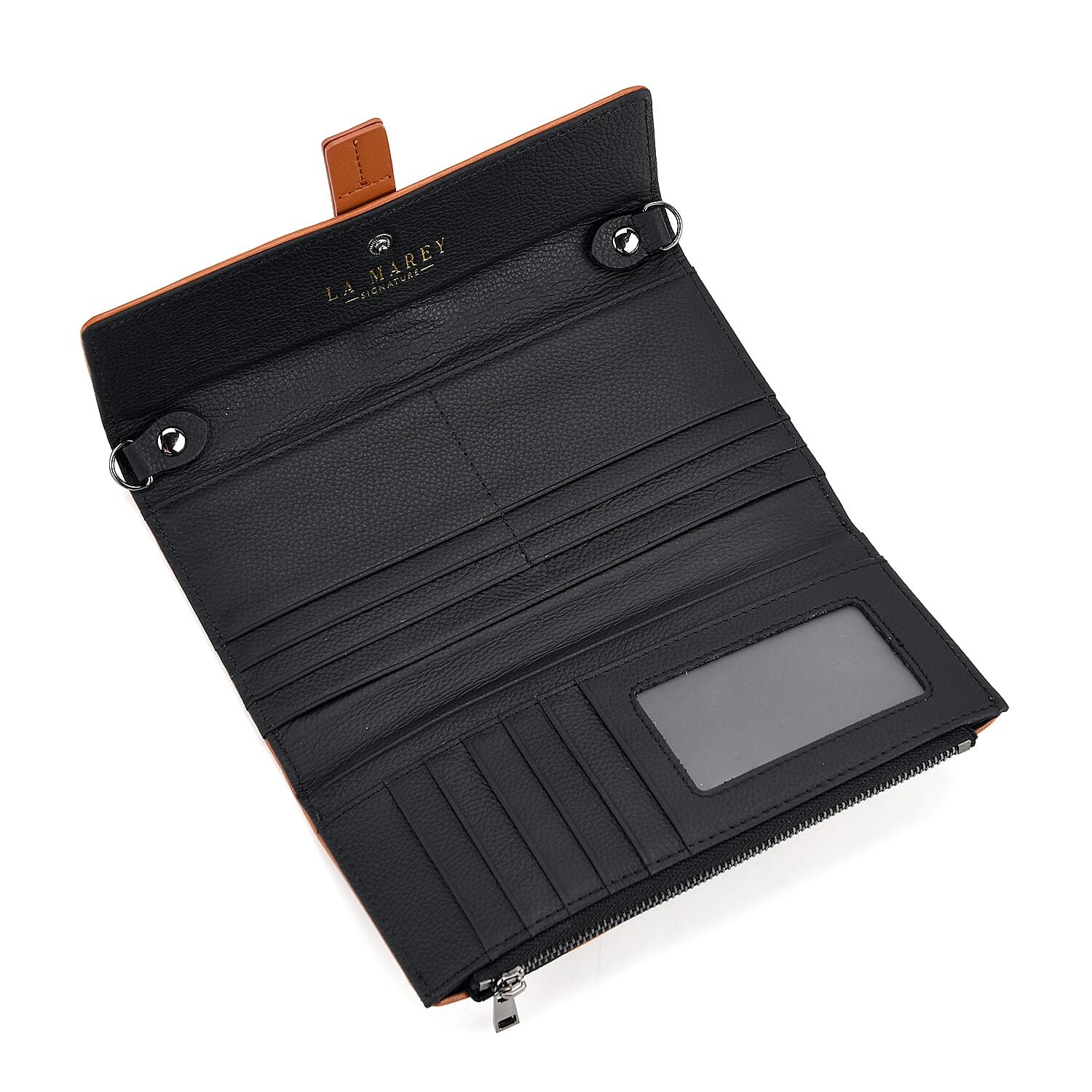 La Marey Genuine Leather Checkered Pattern RFID Crossbody Wallet  - Brown