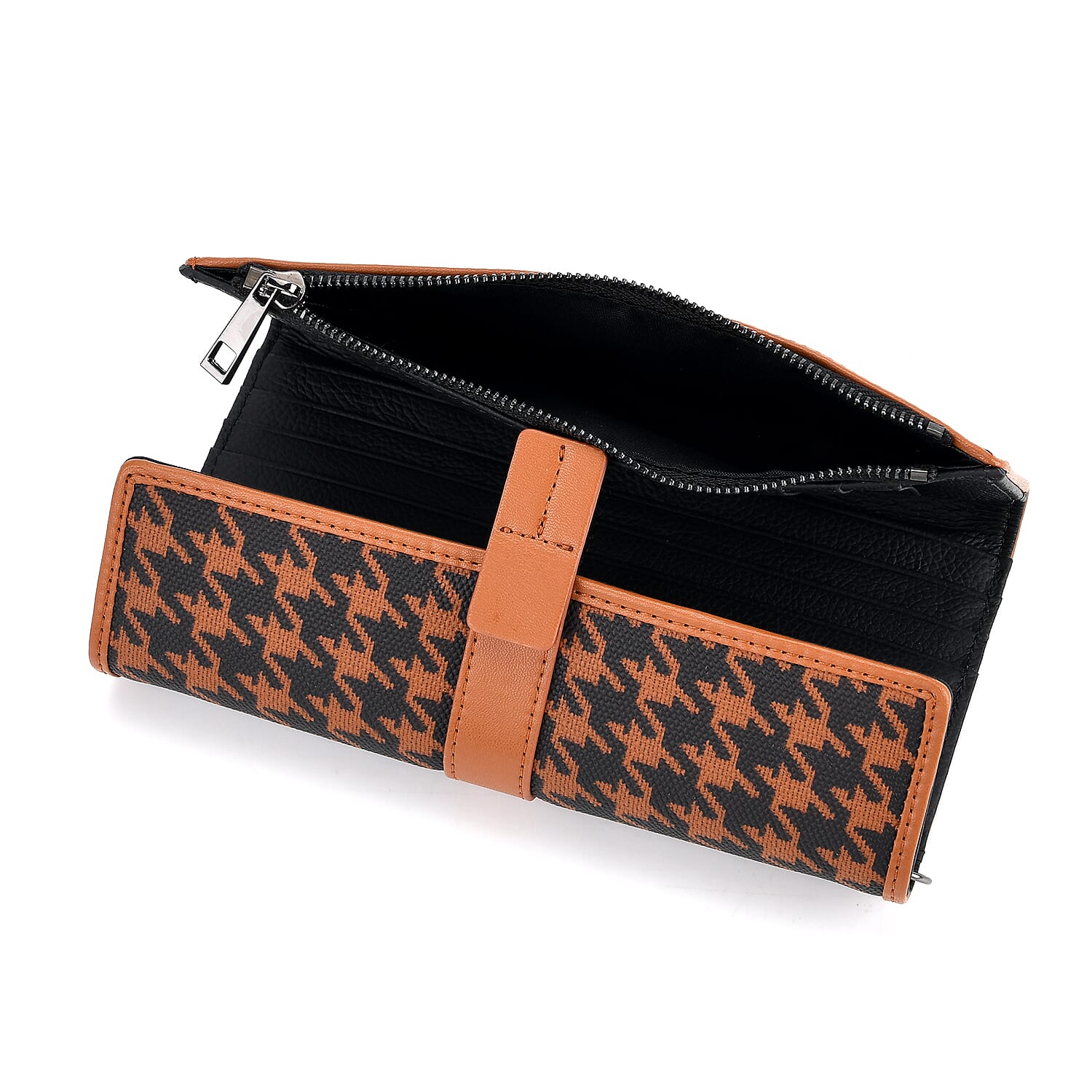 La Marey Genuine Leather Checkered Pattern RFID Crossbody Wallet  - Brown
