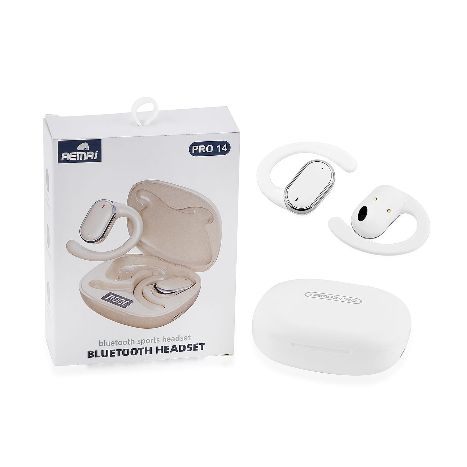 AEMAi-PRO14 Bluetooth Earbuds (BT5.4) with LED Display, 5-6 Hour Talk Time - Type-C Charging - White