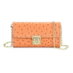 La Marey Signature Genuine Leather Sling Wallet with Built-in RFID with Chain Strap (120 cm) - Orange