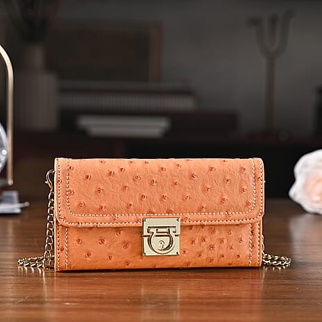 La Marey Signature Genuine Leather Sling Wallet with Built-in RFID with Chain Strap (120 cm) - Orange