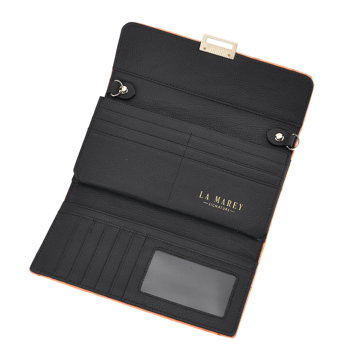 La Marey Signature Genuine Leather Sling Wallet with Built-in RFID with Chain Strap (120 cm) - Orange