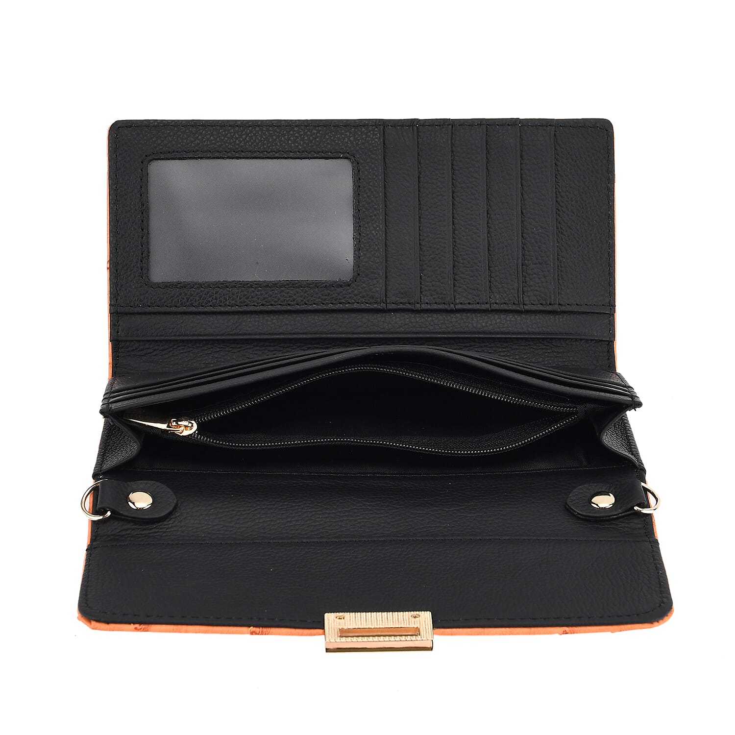 La Marey Signature Genuine Leather Sling Wallet with Built-in RFID with Chain Strap (120 cm) - Orange