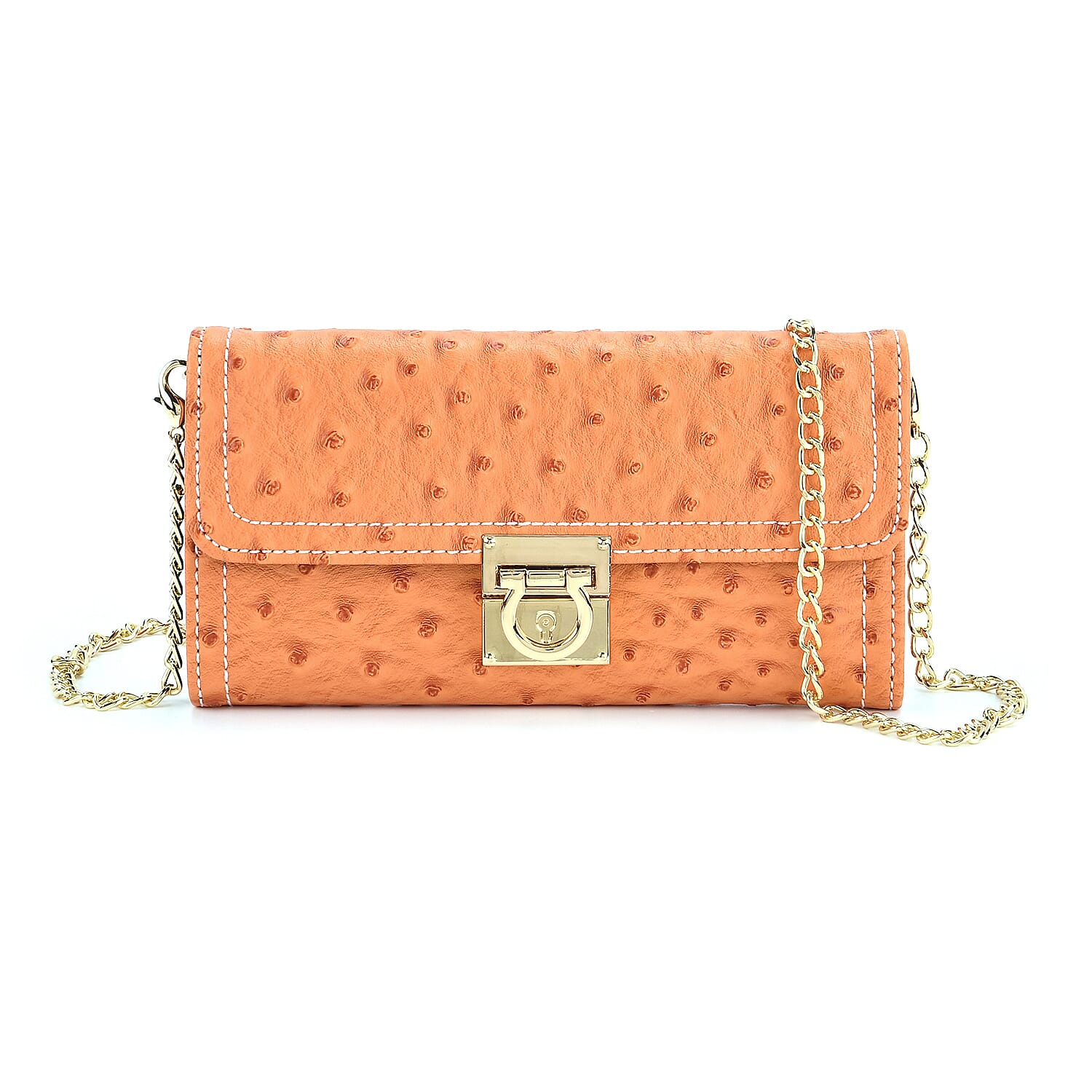 La Marey Signature Genuine Leather Sling Wallet with Built-in RFID with Chain Strap (120 cm) - Orange