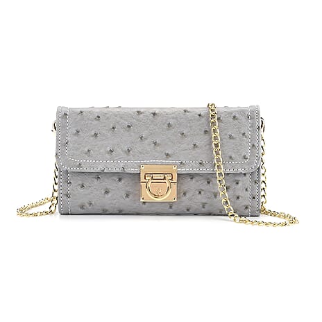 La Marey Signature Genuine Leather Sling Wallet with Built-in RFID with Chain Strap (120 cm) - Grey