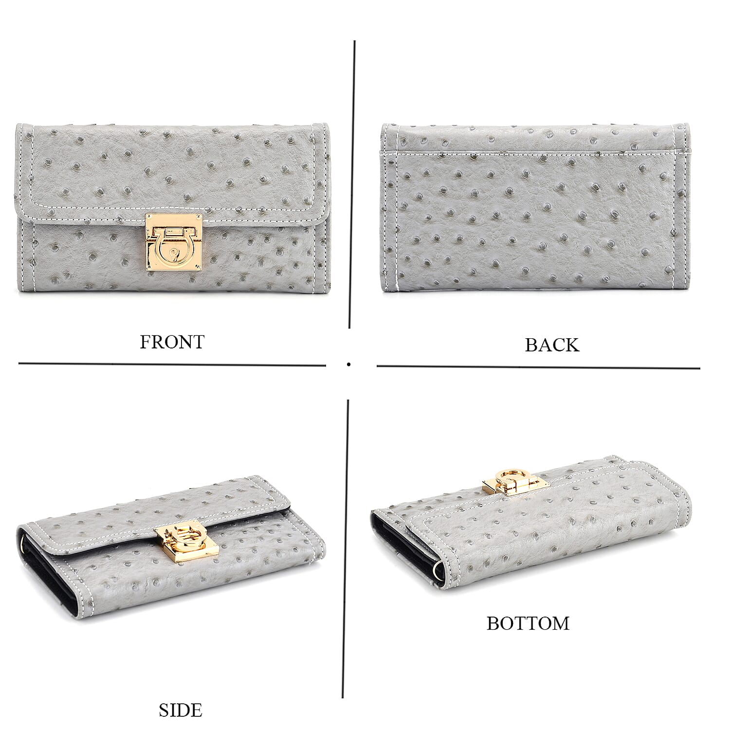 La Marey Signature Genuine Leather Sling Wallet with Built-in RFID with Chain Strap (120 cm) - Grey