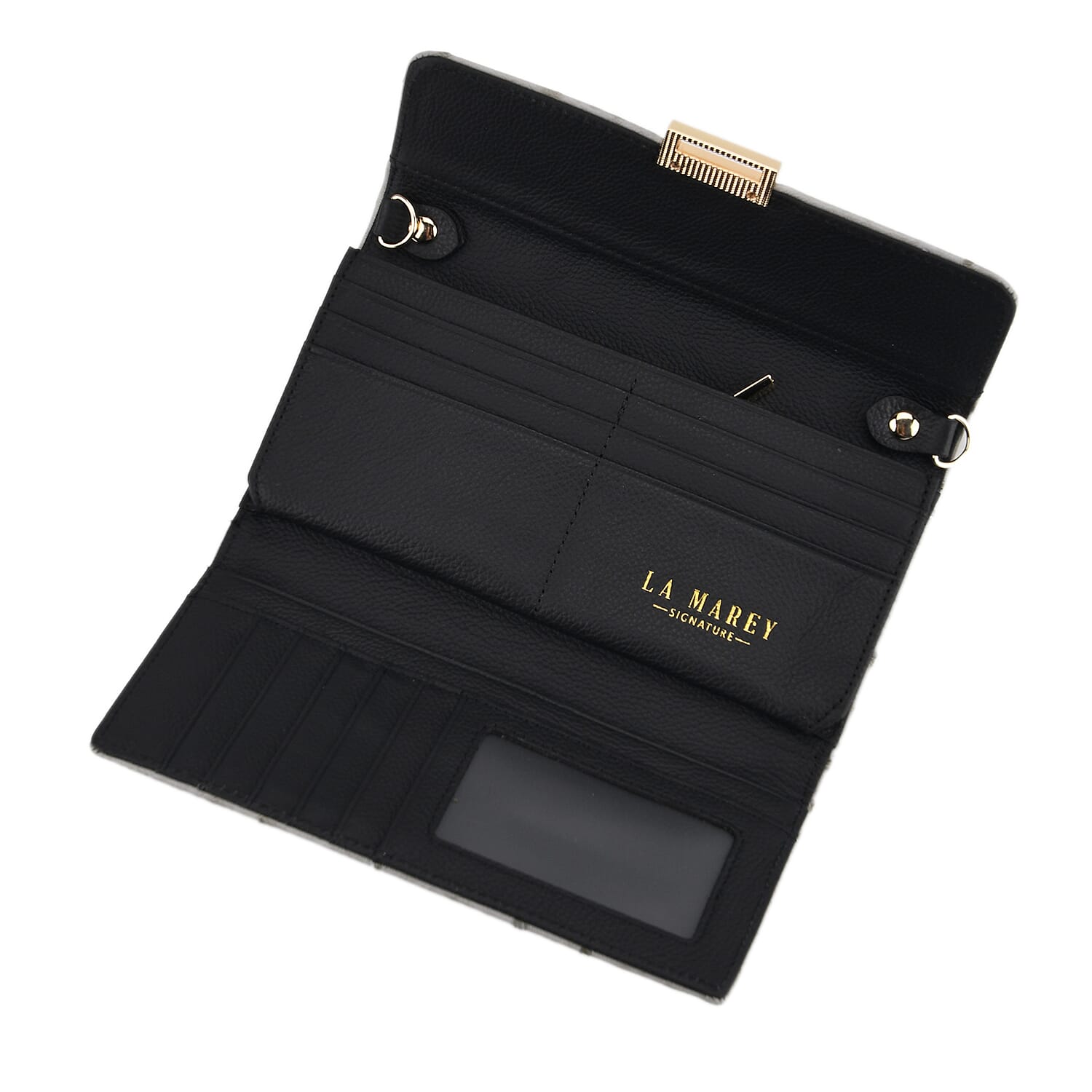 La Marey Signature Genuine Leather Sling Wallet with Built-in RFID with Chain Strap (120 cm) - Grey