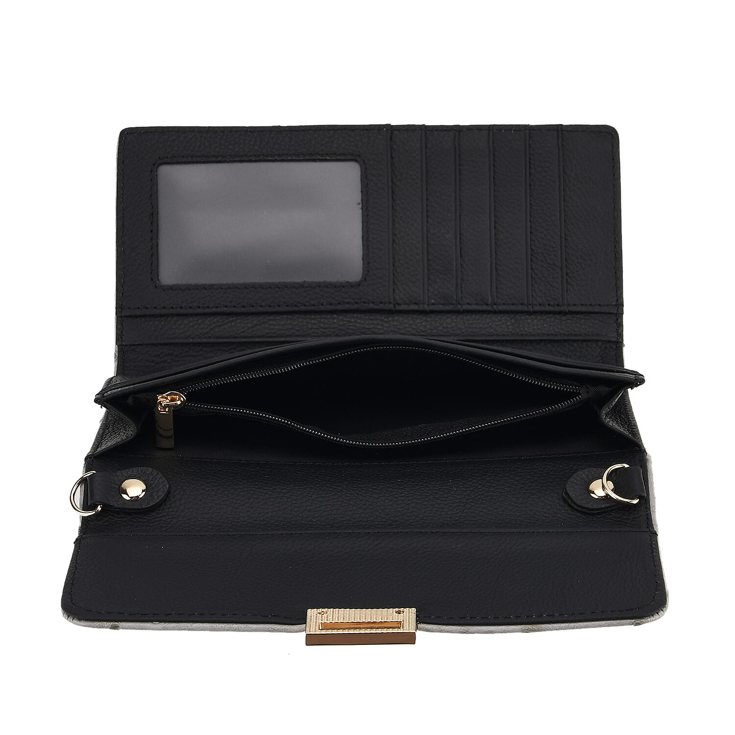 La Marey Signature Genuine Leather Sling Wallet with Built-in RFID with Chain Strap (120 cm) - Grey