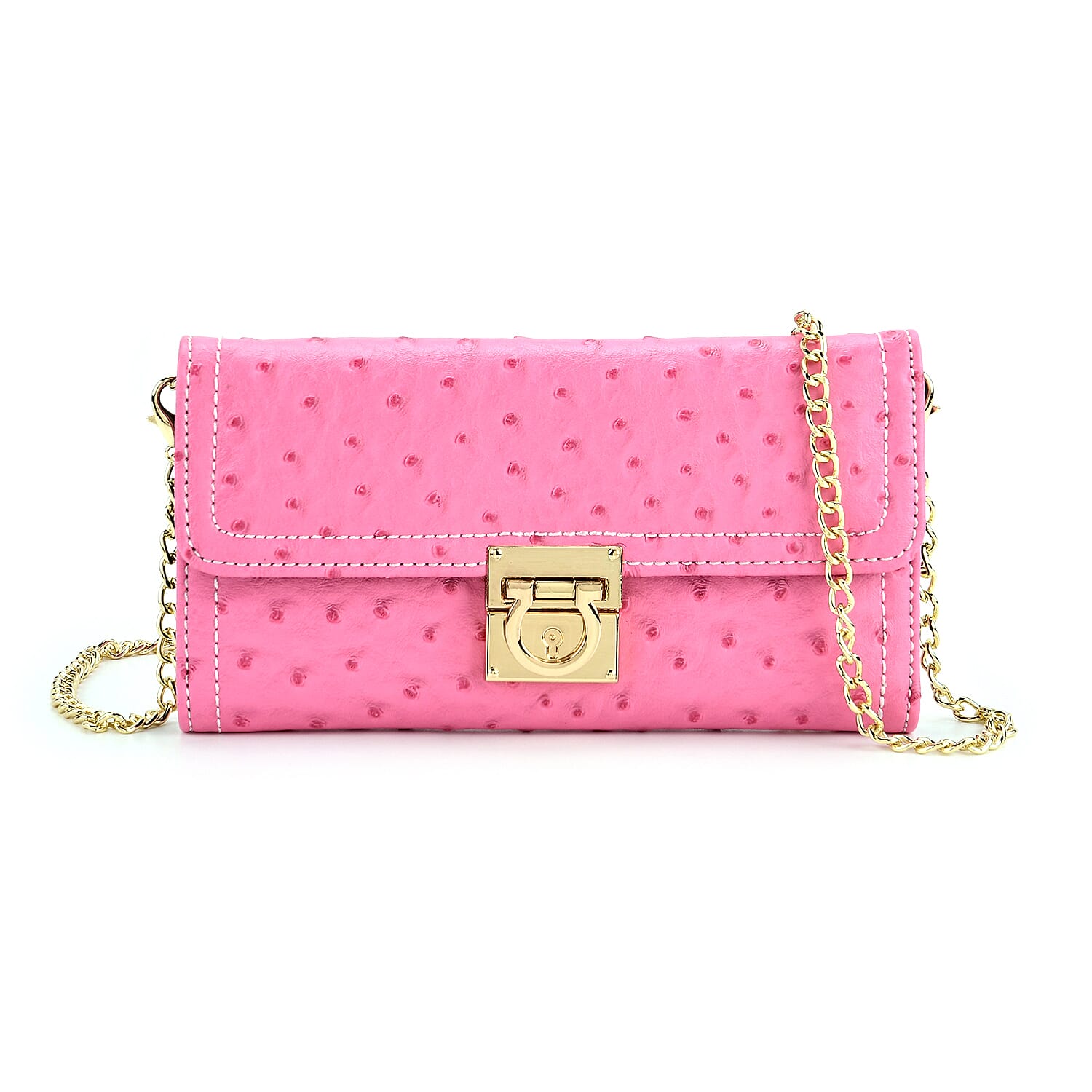 La Marey Signature Genuine Leather Sling Wallet with Built-in RFID with Chain Strap (120 cm) - Rose Pink