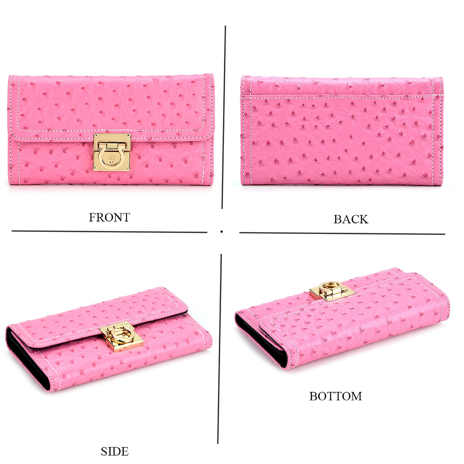 La Marey Signature Genuine Leather Sling Wallet with Built-in RFID with Chain Strap (120 cm) - Rose Pink