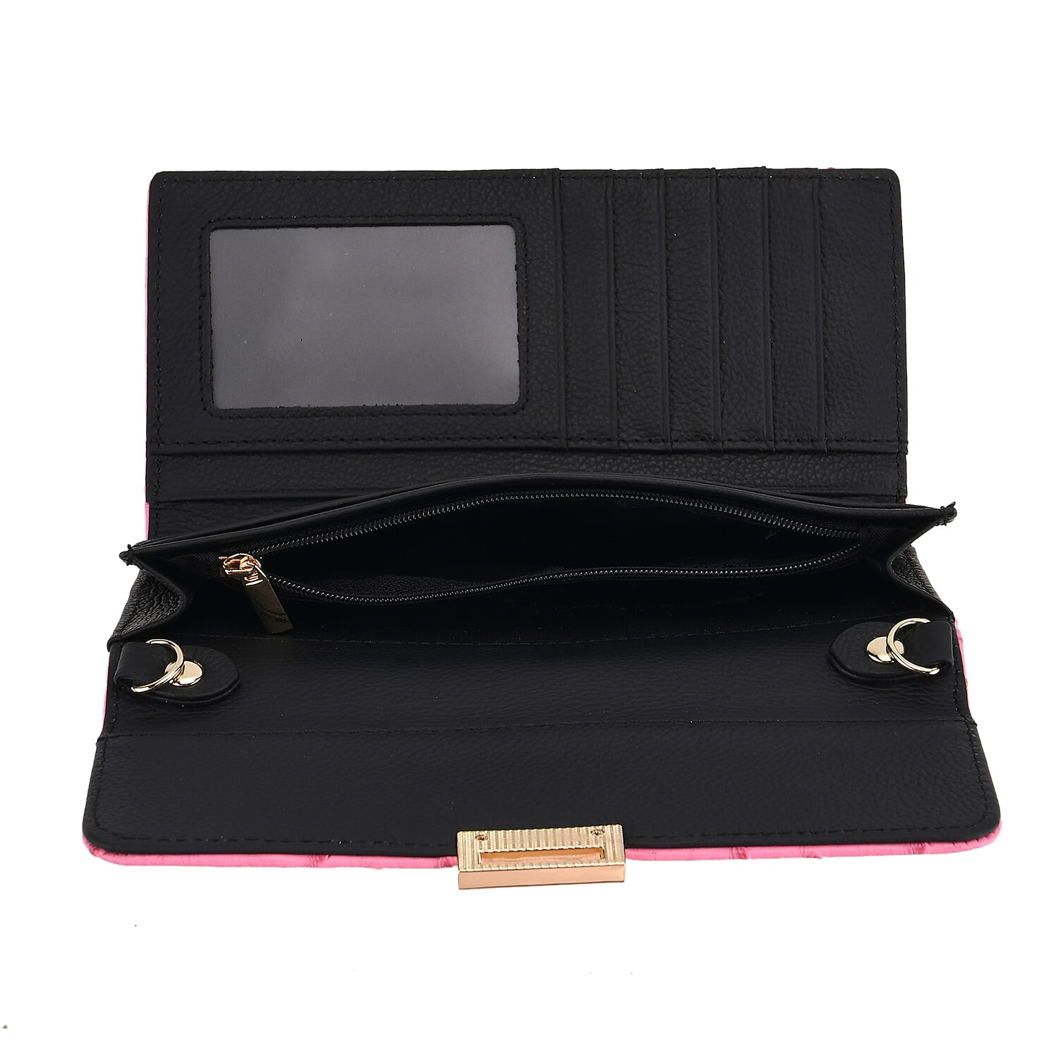 La Marey Signature Genuine Leather Sling Wallet with Built-in RFID with Chain Strap (120 cm) - Rose Pink