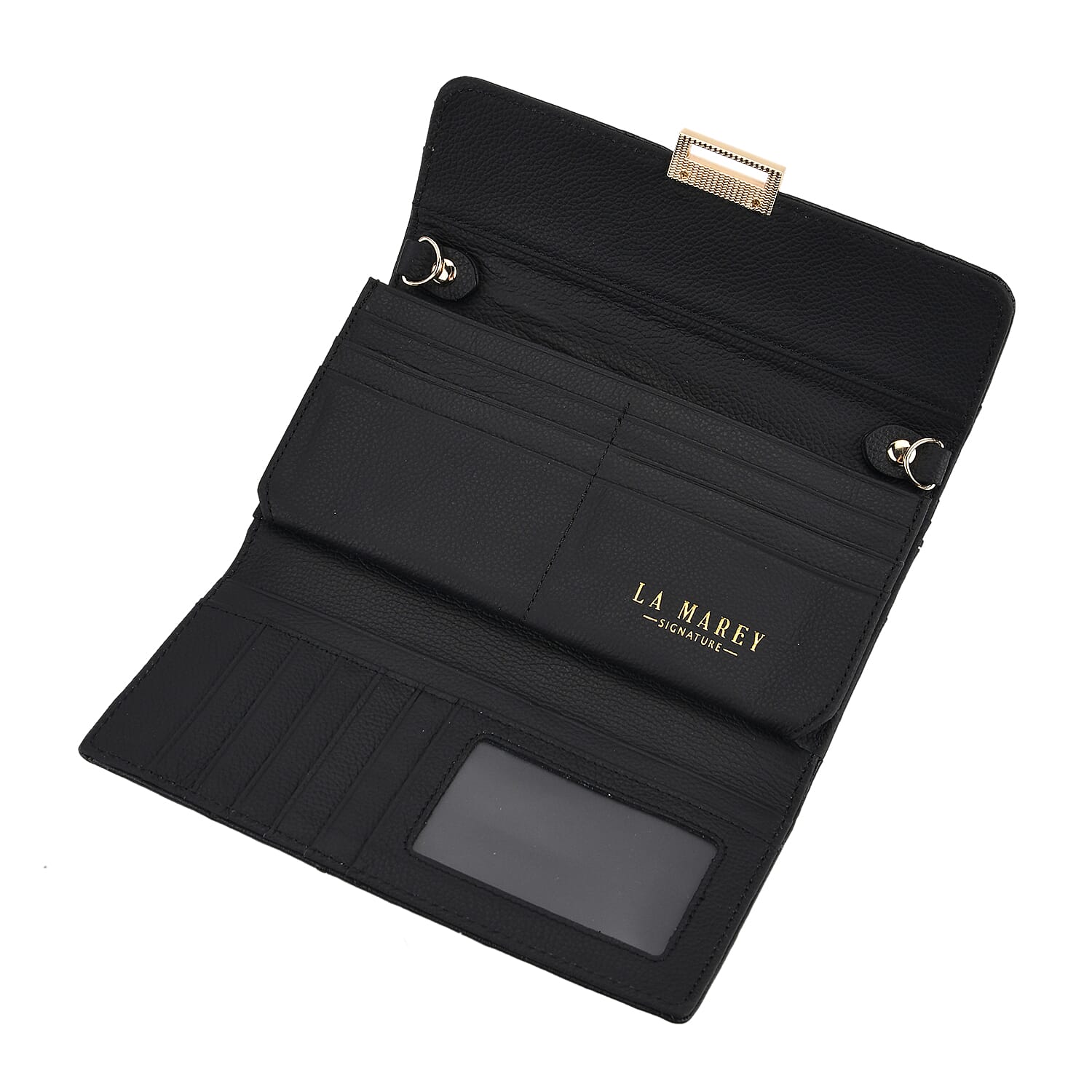 La Marey Signature Genuine Leather Sling Wallet with Built-in RFID with Chain Strap (120 cm) - Black