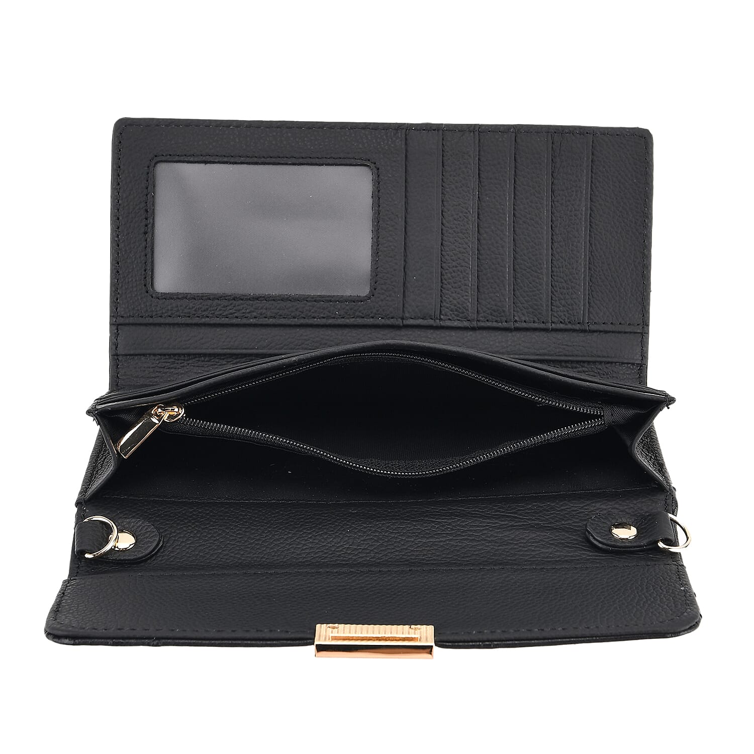 La Marey Signature Genuine Leather Sling Wallet with Built-in RFID with Chain Strap (120 cm) - Black