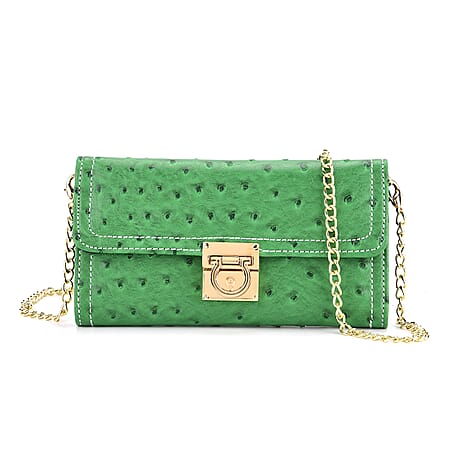 La Marey Signature Genuine Leather Sling Wallet with Built-in RFID with Chain Strap (120 cm) - Light Green