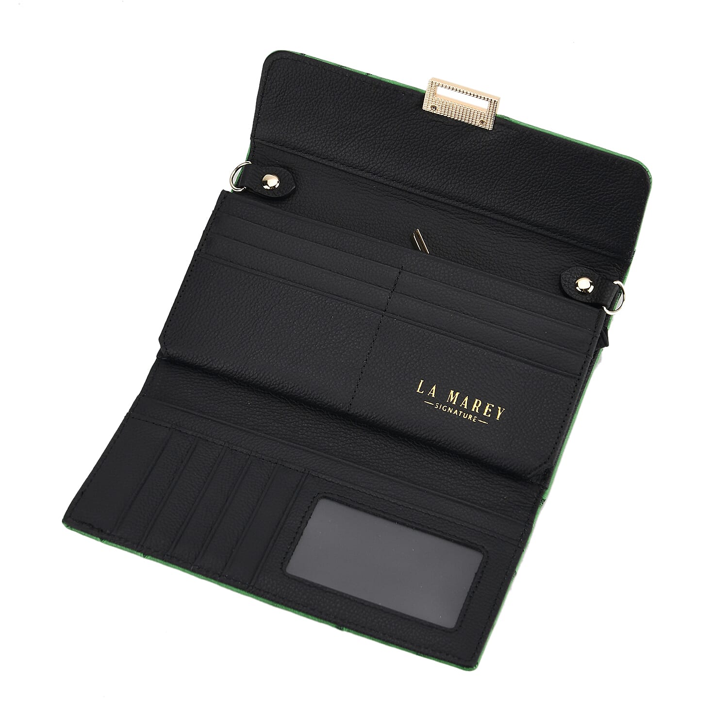 La Marey Signature Genuine Leather Sling Wallet with Built-in RFID with Chain Strap (120 cm) - Light Green