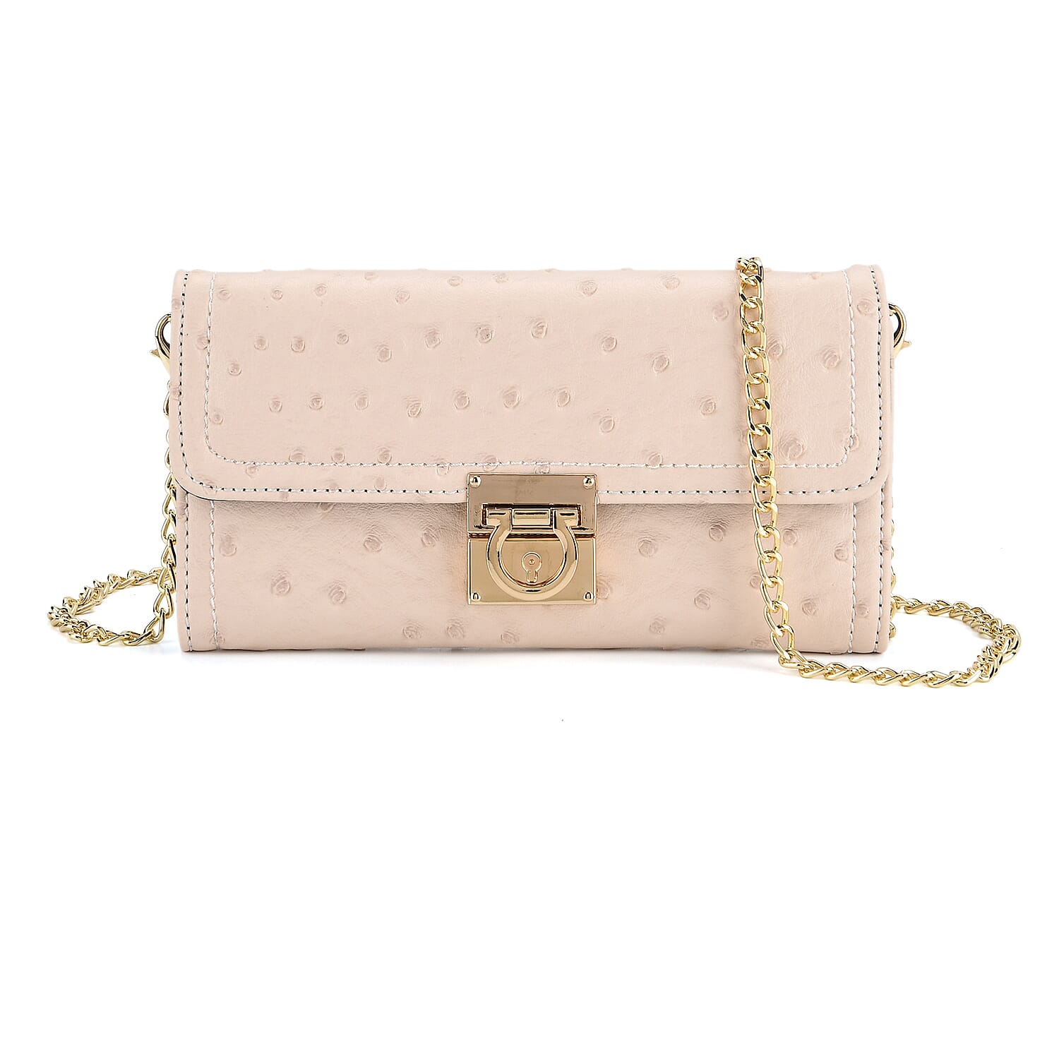 La Marey Signature Genuine Leather Sling Wallet with Built-in RFID with Chain Strap (120 cm) - Cream