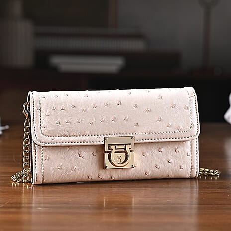 La Marey Signature Genuine Leather Sling Wallet with Built-in RFID with Chain Strap (120 cm) - Cream