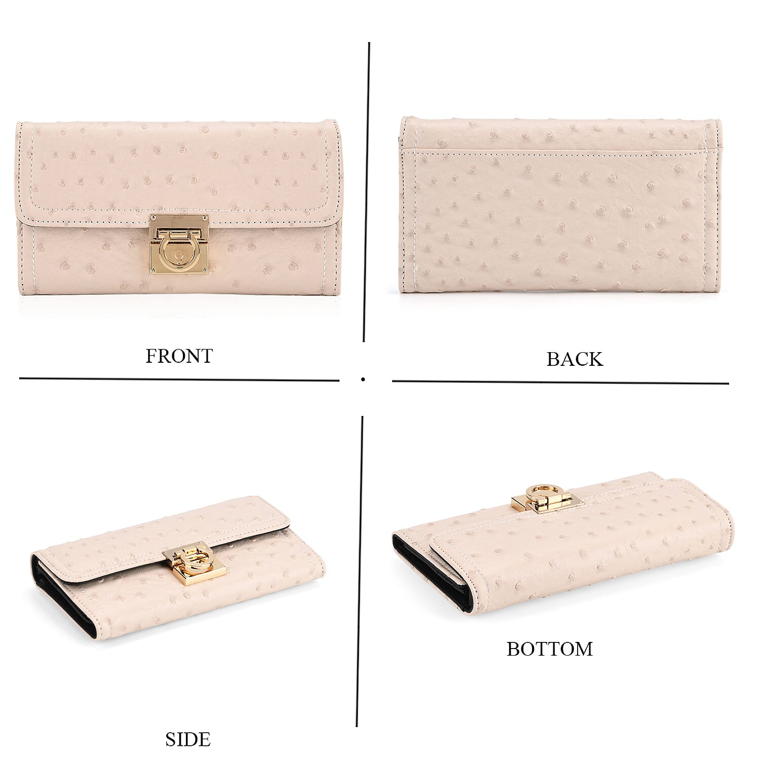 La Marey Signature Genuine Leather Sling Wallet with Built-in RFID with Chain Strap (120 cm) - Cream