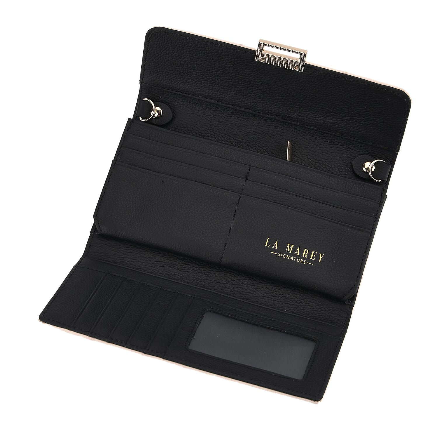 La Marey Signature Genuine Leather Sling Wallet with Built-in RFID with Chain Strap (120 cm) - Cream