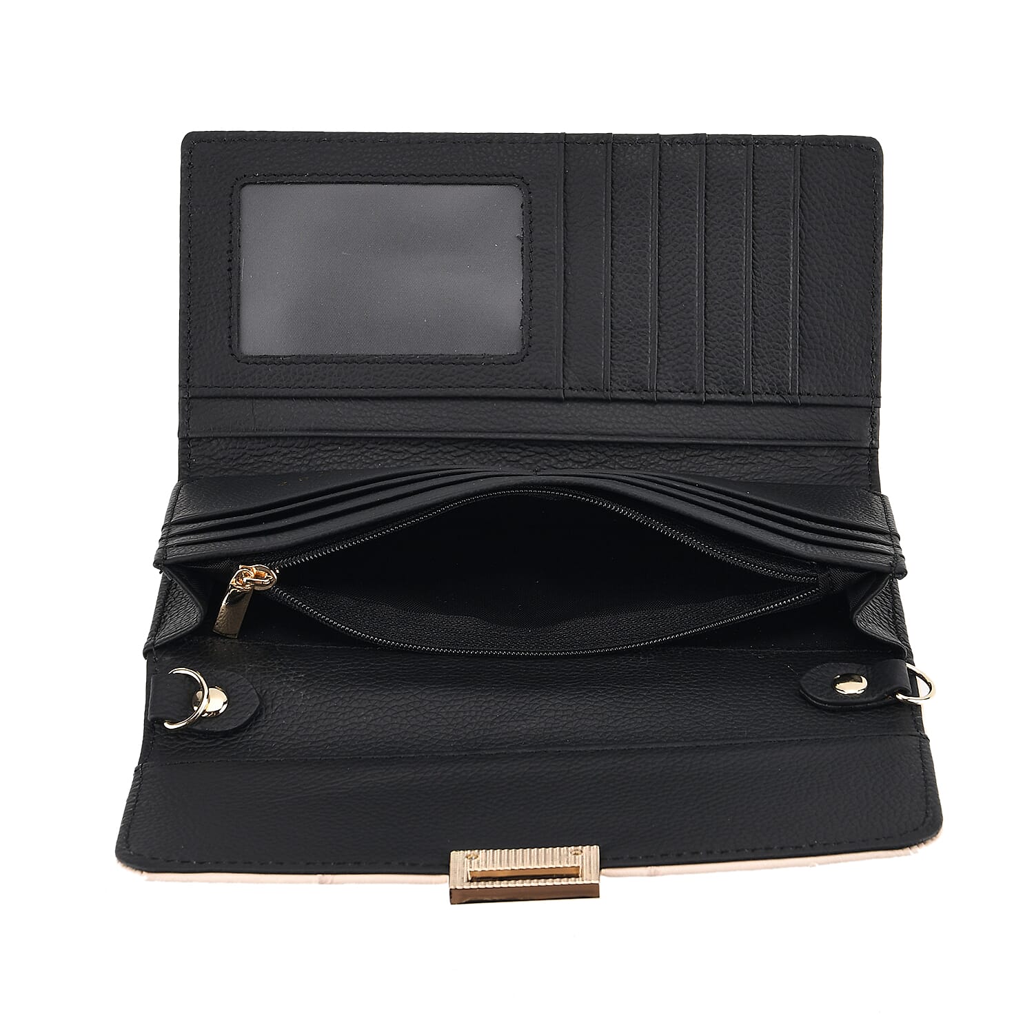 La Marey Signature Genuine Leather Sling Wallet with Built-in RFID with Chain Strap (120 cm) - Cream