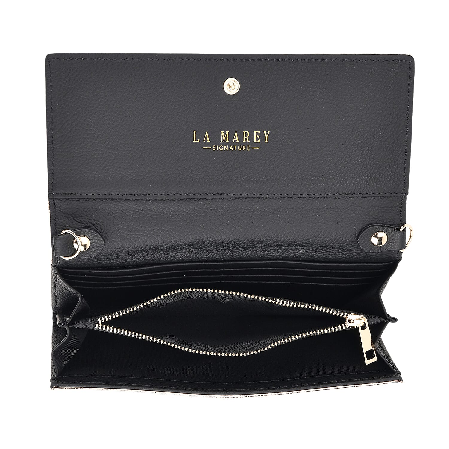 La Marey Signature Genuine Leather B Letterpress Clutch Bag with Long Chain - Metalic Rose Gold