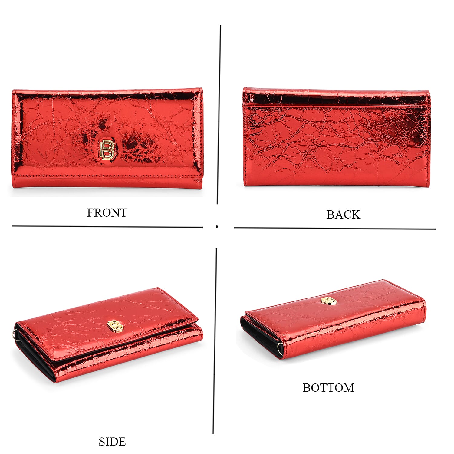 La Marey Signature Genuine Leather B Letterpress Clutch Bag with Long Chain - Red