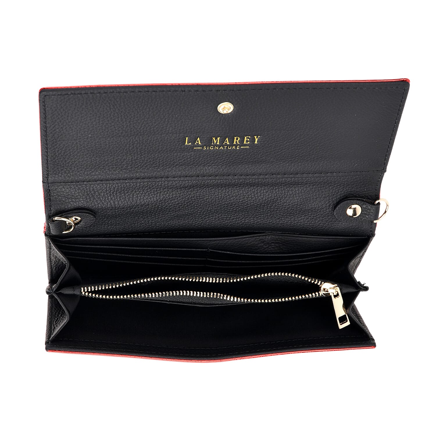 La Marey Signature Genuine Leather B Letterpress Clutch Bag with Long Chain - Red