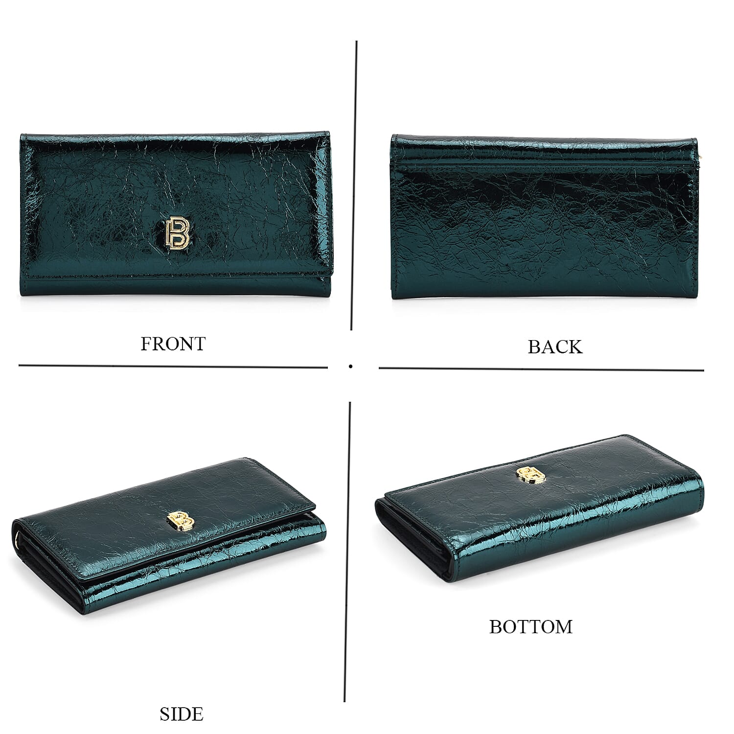 La Marey Signature Genuine Leather B Letterpress Clutch Bag with Long Chain - Metalic Dark Teal