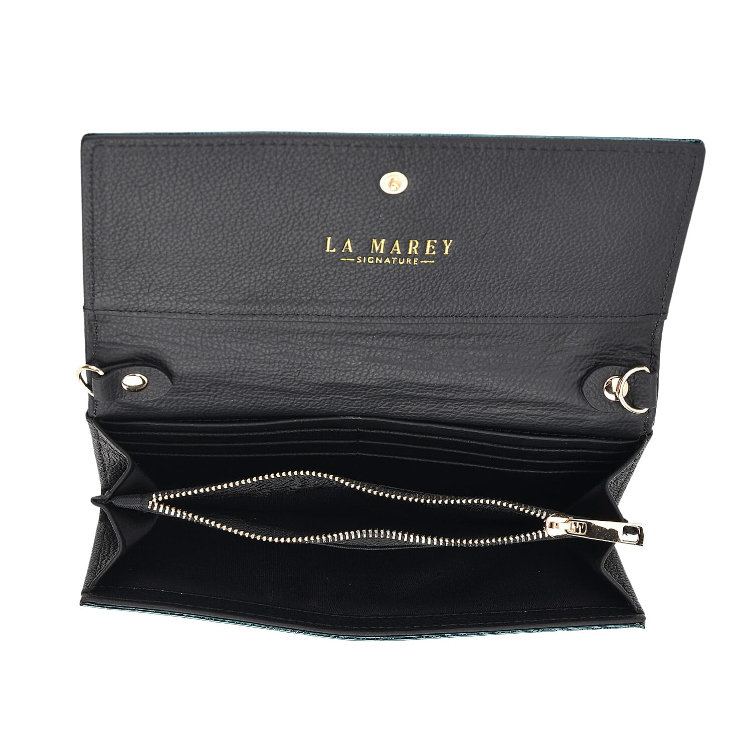 La Marey Signature Genuine Leather B Letterpress Clutch Bag with Long Chain - Metalic Dark Teal
