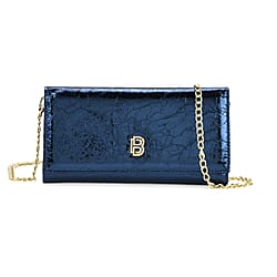 La Marey Signature Genuine Leather B Letterpress Clutch Bag with Long Chain