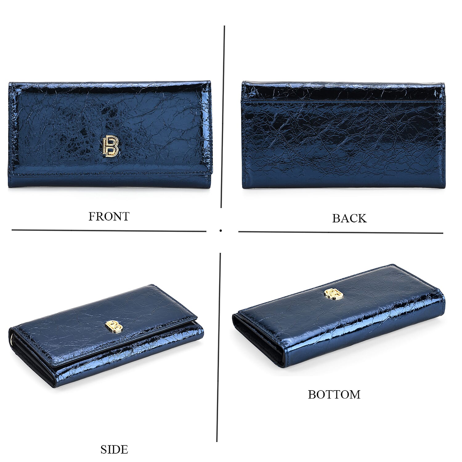 La Marey Signature Genuine Leather B Letterpress Clutch Bag with Long Chain - Blue