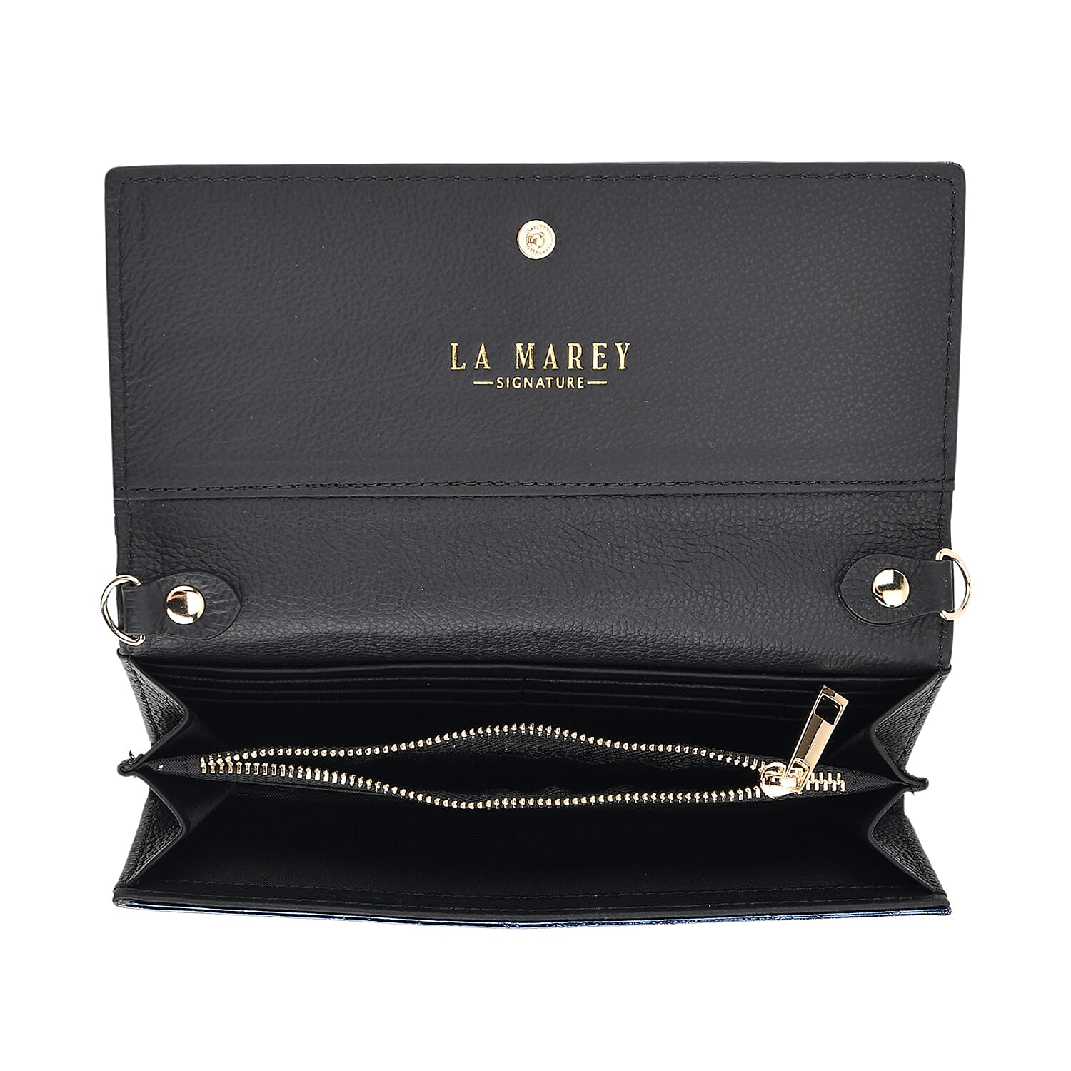 La Marey Signature Genuine Leather B Letterpress Clutch Bag with Long Chain - Blue