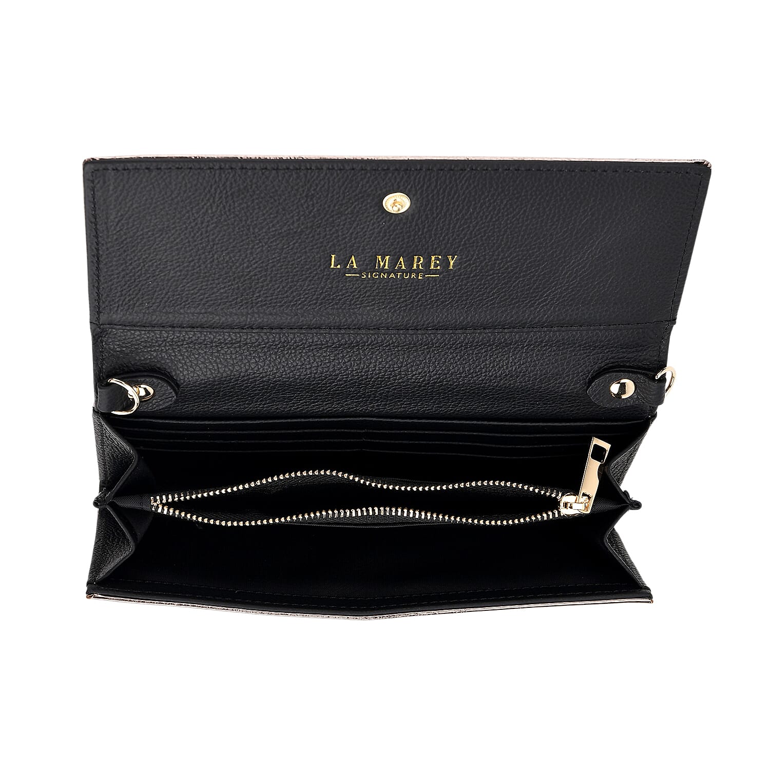 La Marey Signature Genuine Leather B Letterpress Clutch Bag with Long Chain - Metalic Bronze