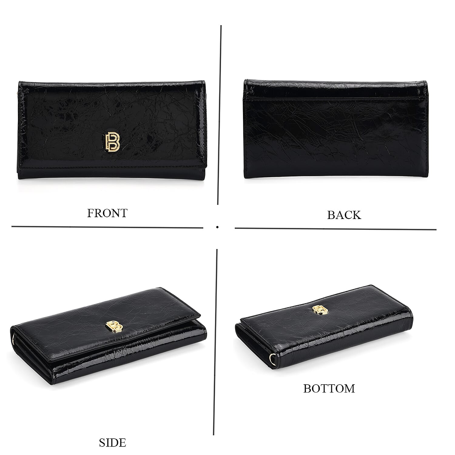 La Marey Signature Genuine Leather B Letterpress Clutch Bag with Long Chain - Black