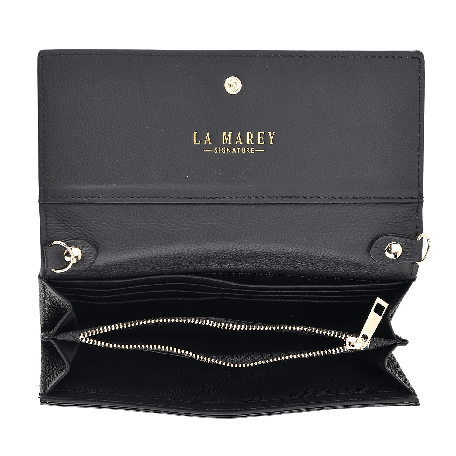 La Marey Signature Genuine Leather B Letterpress Clutch Bag with Long Chain - Black