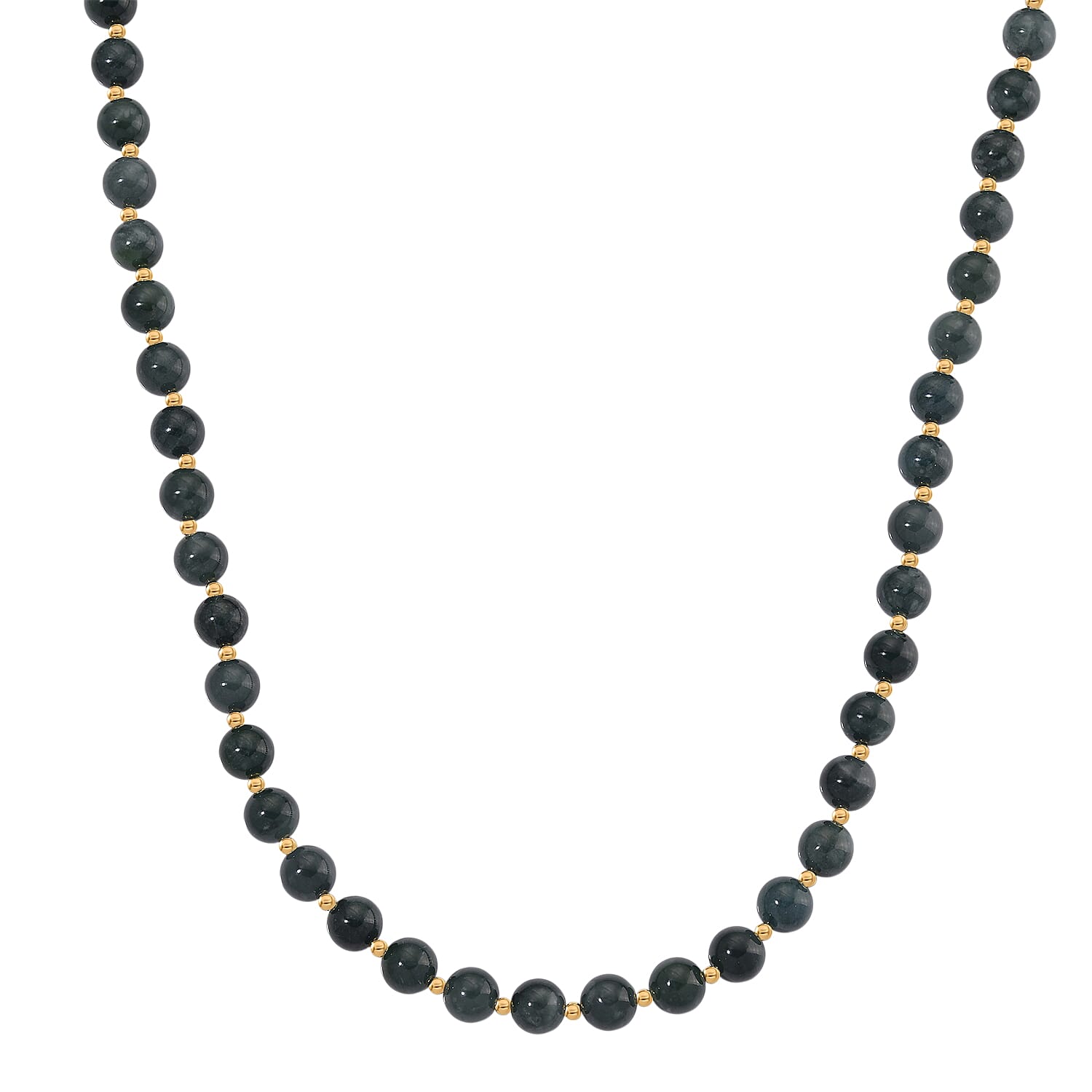 Natural Type A Jadeite Beads Necklace (Size - 30) in Yellow Gold Plating Sterling Silver 500.00 Ct, Silver Wt. 5.00 Gms.