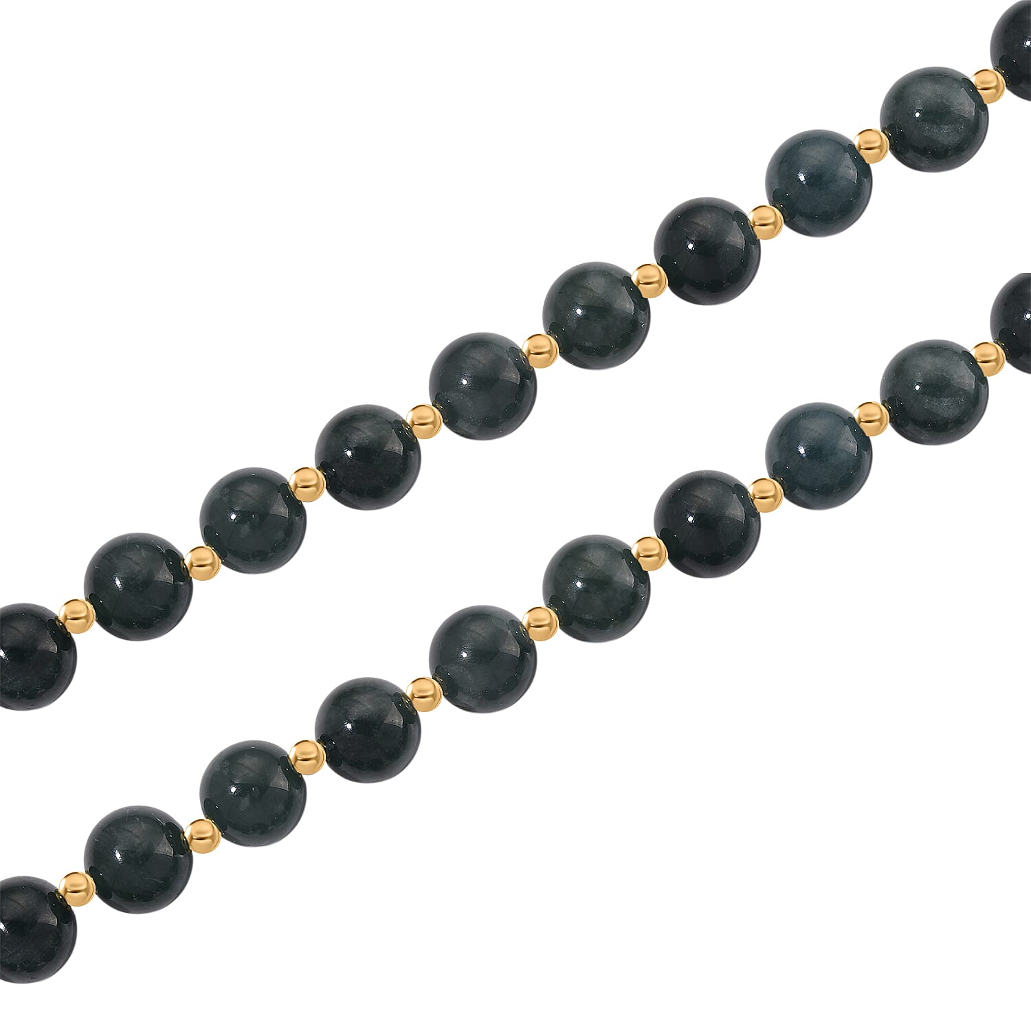 Natural Type A Jadeite Beads Necklace (Size - 30) in Yellow Gold Plating Sterling Silver 500.00 Ct, Silver Wt. 5.00 Gms.