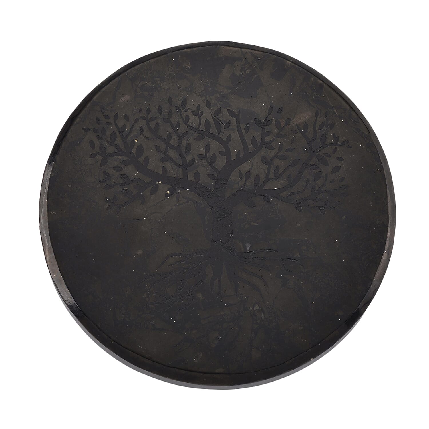 Natural Shungite Life Of Tree Embossed Round Tile 900.00 Ct.