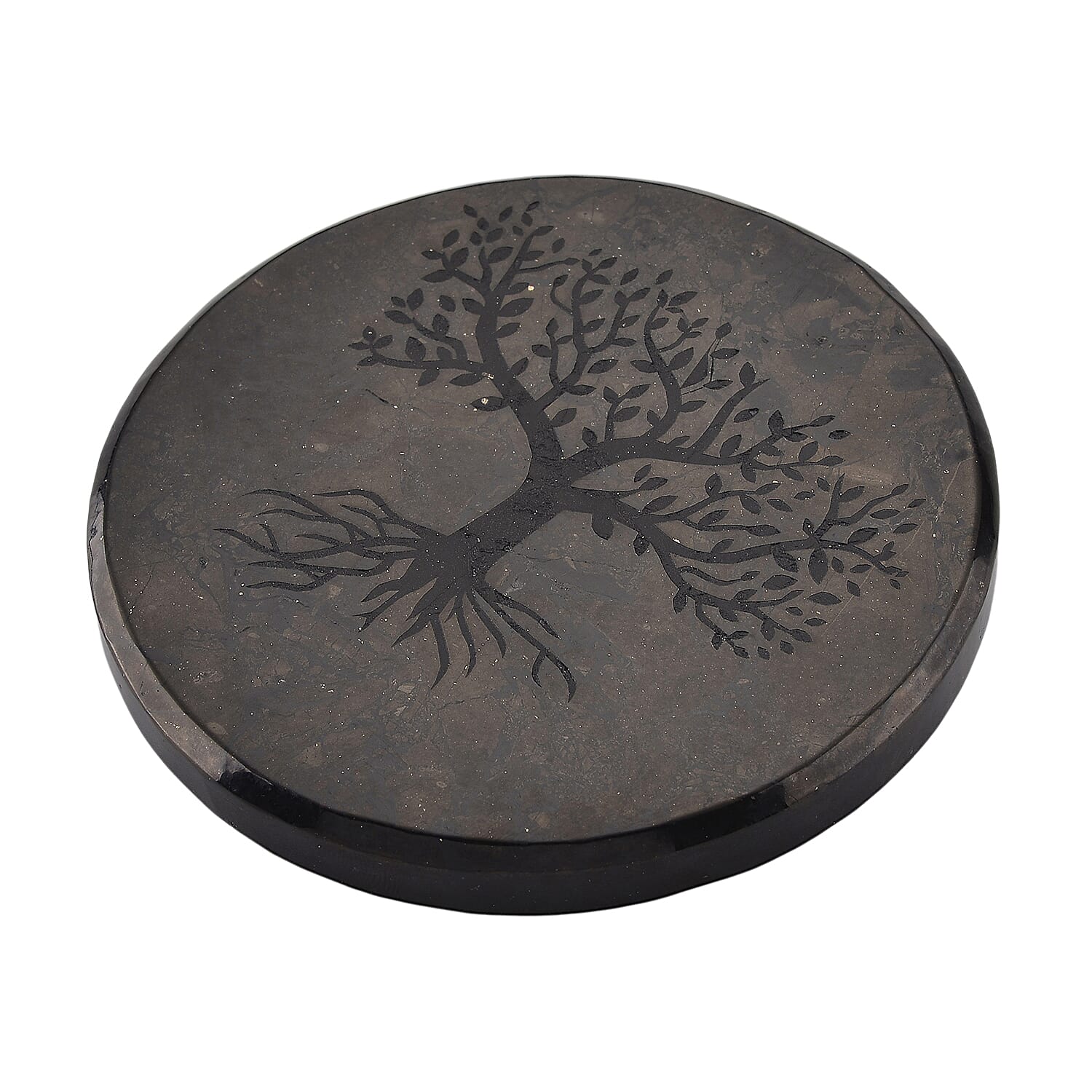 Natural Shungite Life Of Tree Embossed Round Tile 900.00 Ct.
