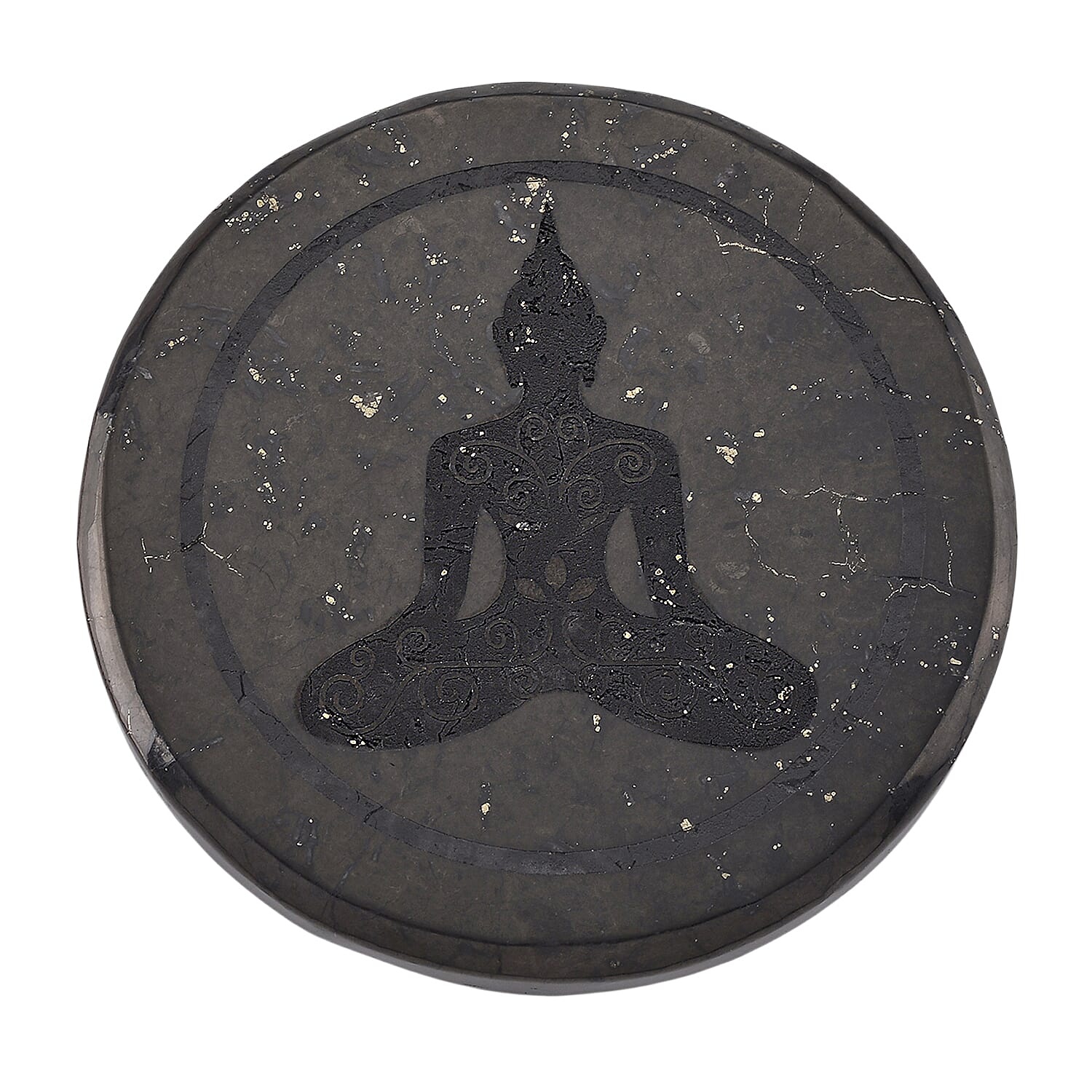 Natural Shungite Buddha Embossed Round Tile 910.00 Ct.