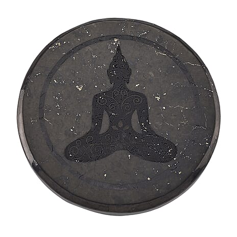 Natural Shungite Buddha Embossed Round Tile 910.00 Ct.