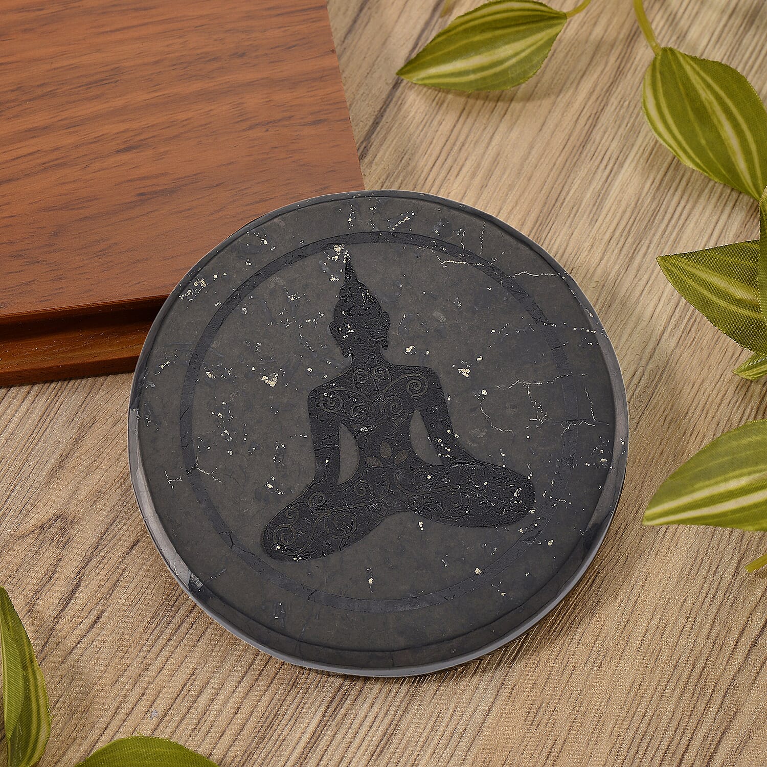 Natural Shungite Buddha Embossed Round Tile 910.00 Ct.