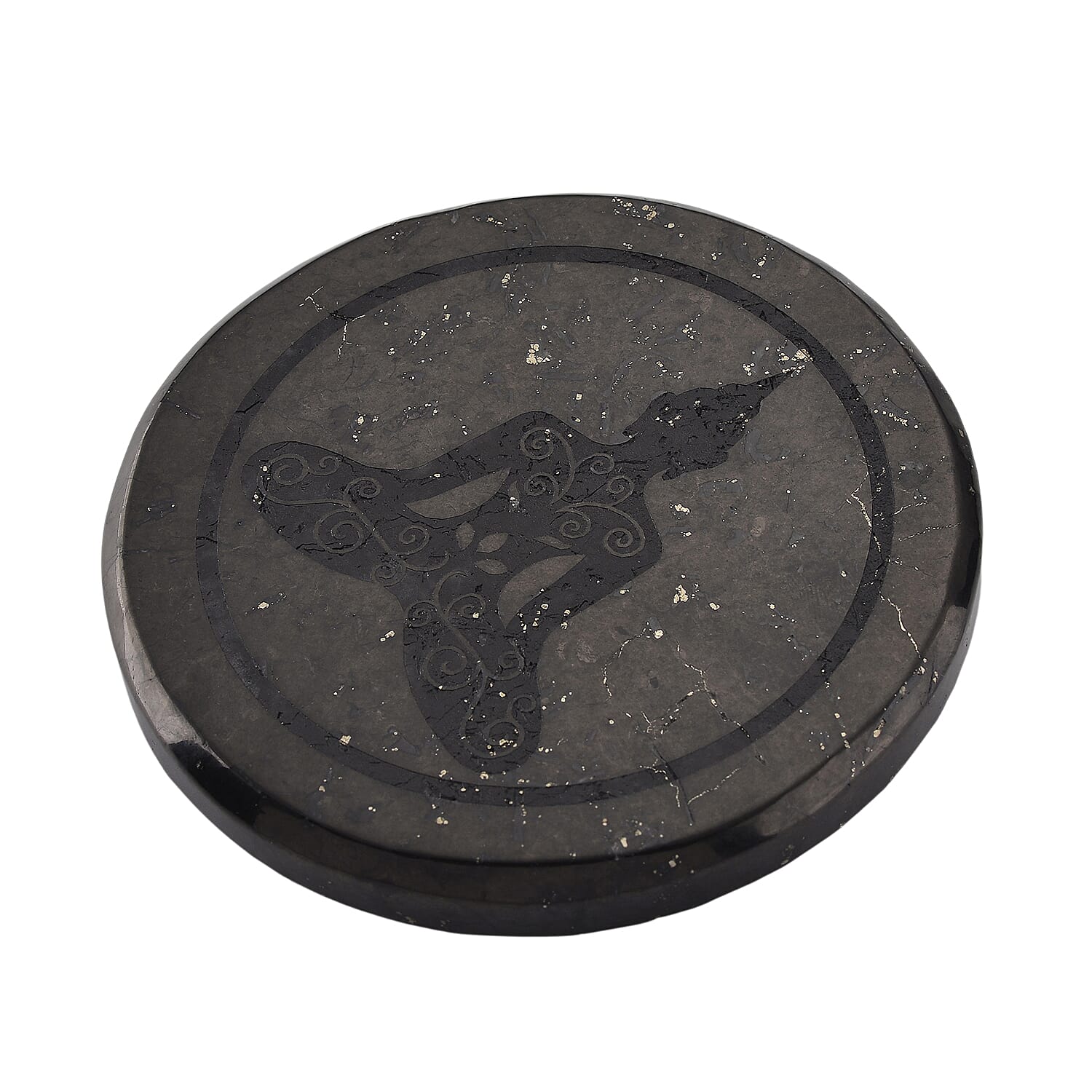 Natural Shungite Buddha Embossed Round Tile 910.00 Ct.
