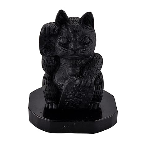 Natural Shungite Maneki Neko Lucky Cat Figurine 920.00 Ct.
