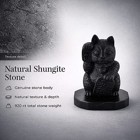 Natural Shungite Maneki Neko Lucky Cat Figurine 920.00 Ct.