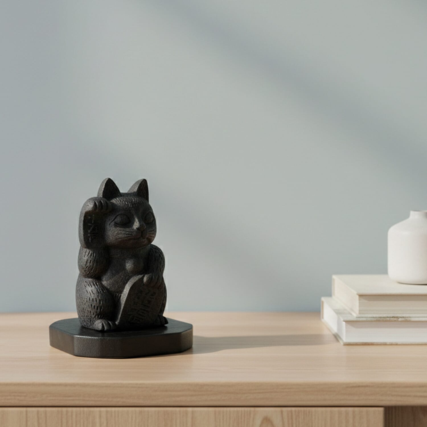 Natural Shungite Maneki Neko Lucky Cat Figurine 920.00 Ct.